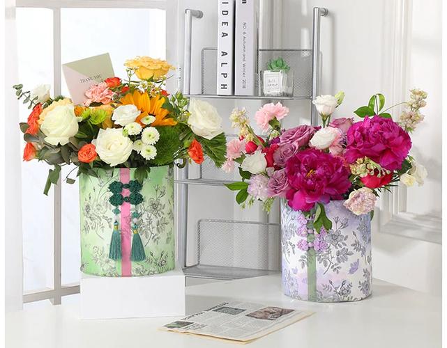 中式国风花卉抱抱桶鲜花包装盒花艺插花盒花店材料礼品盒花桶空盒